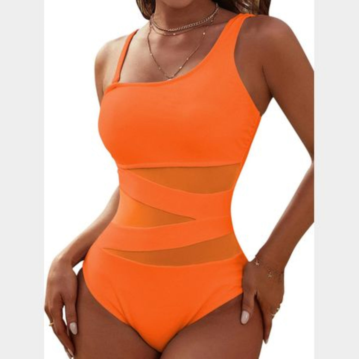 C66 - Blooming Jelly Women's Sexy One Piece Bathing Suits One Shoulder Swimsuits Slimming Mesh Swimwear