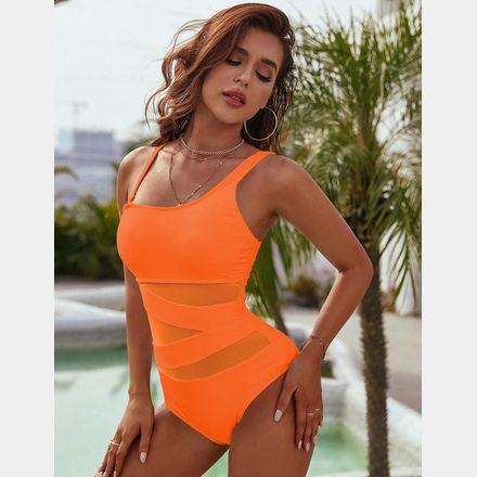 C66 - Blooming Jelly Women's Sexy One Piece Bathing Suits One Shoulder Swimsuits Slimming Mesh Swimwear