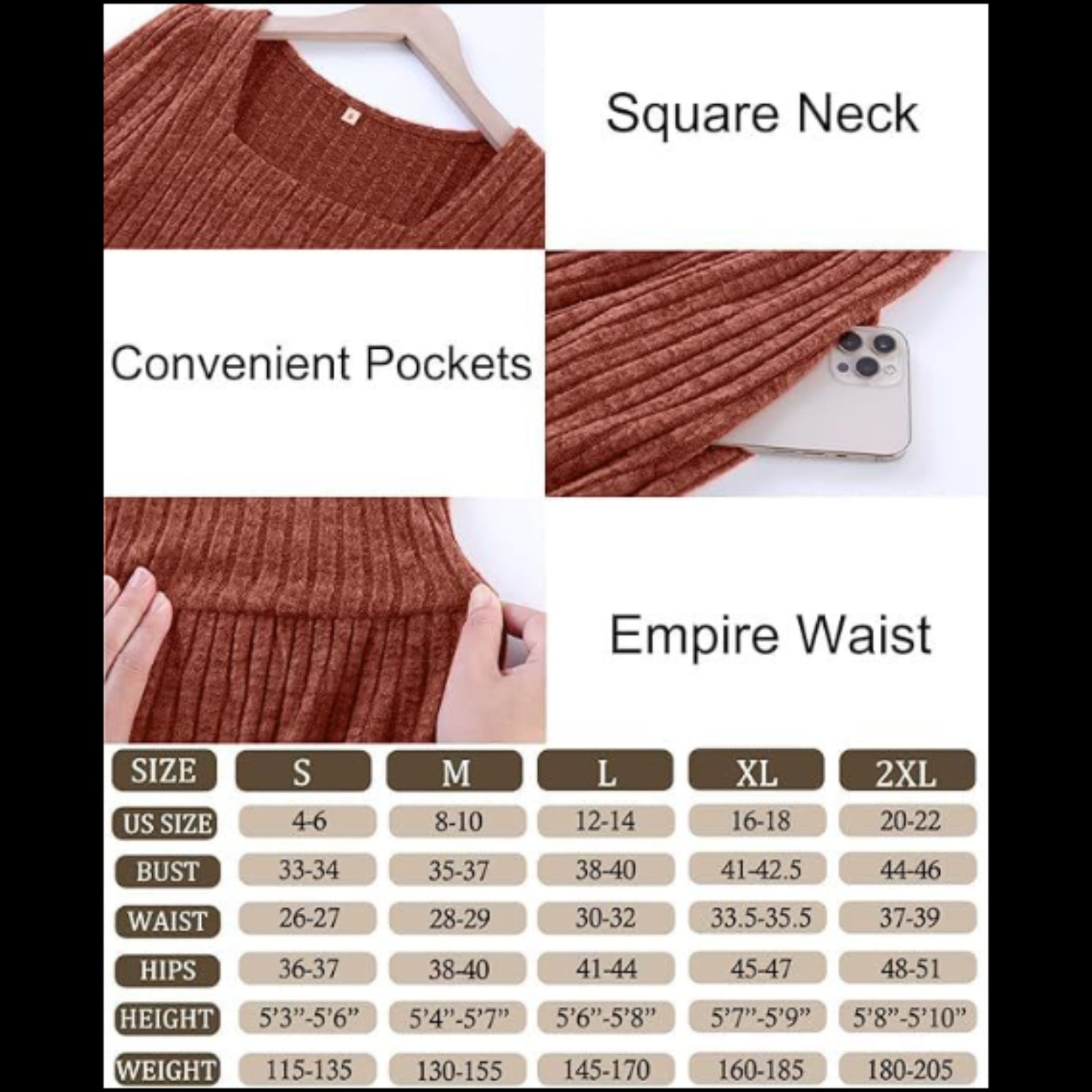 C25 - Jescakoo Fall Sweater Dresses Women - Women Long Sleeve Dress Square Neck Casual Babydoll Dress with Pockets