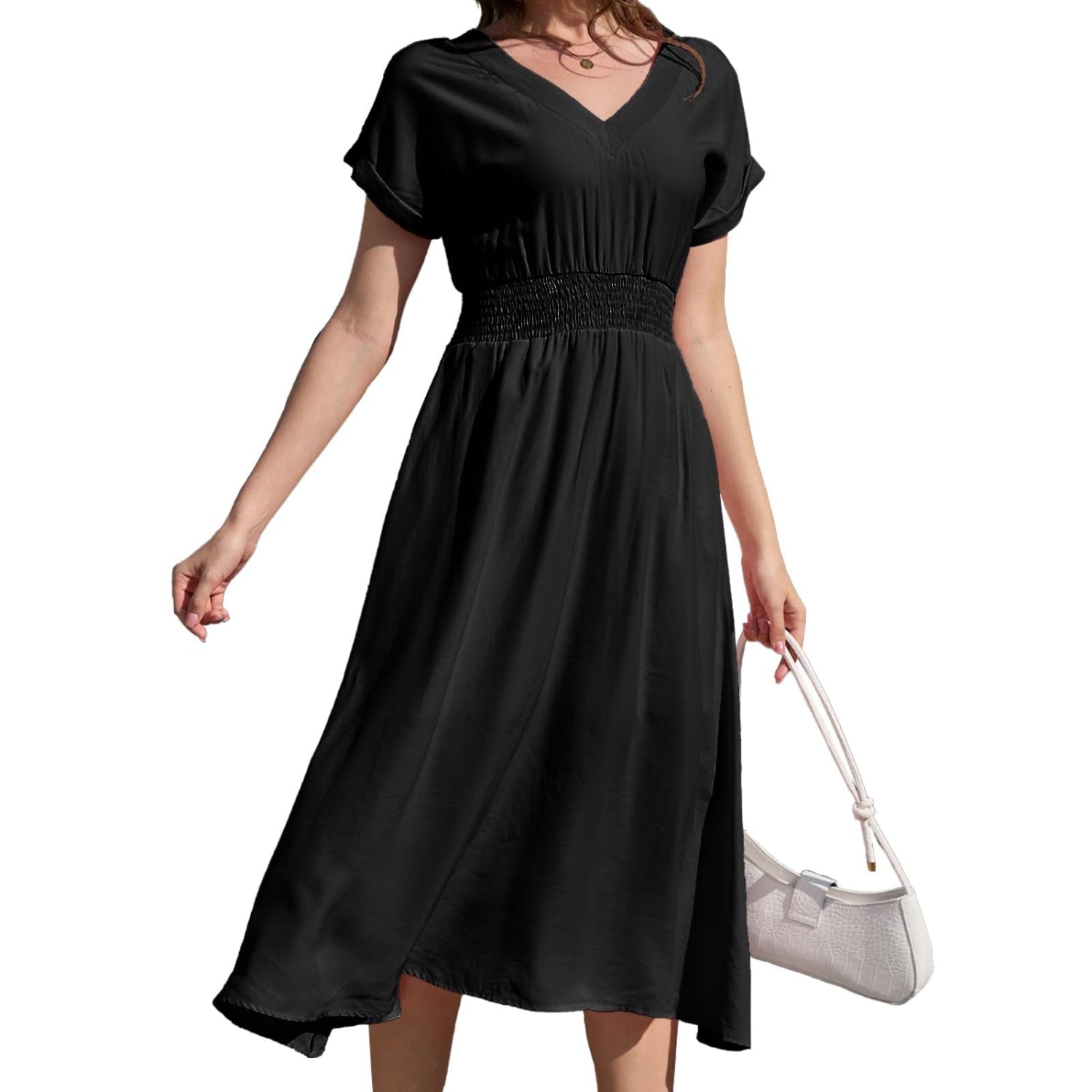 C27 - Jayscreate Women's Summer Dresses Trendy V Neck Boho A-Line Wedding Guest Midi Long Dress for Women Vintage