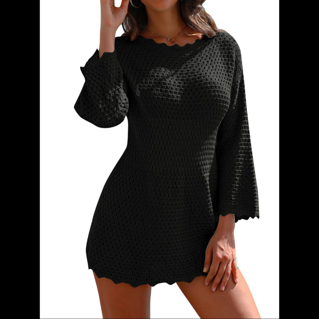 C17 - AiMgFUN Womens Swim Crochet Cover up Long Sleeve Bathing Suit Beach Dress Summer Swimwear Coverups