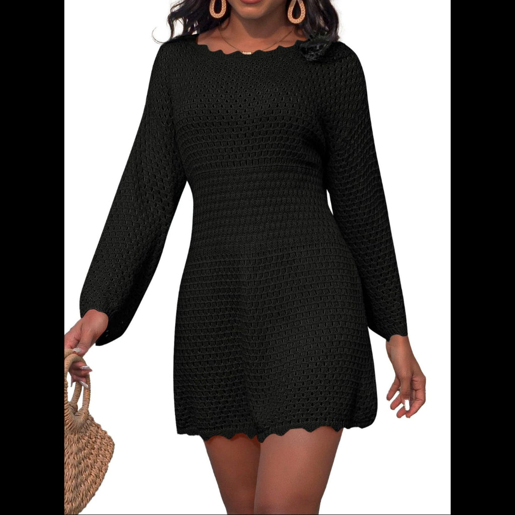 C17 - AiMgFUN Womens Swim Crochet Cover up Long Sleeve Bathing Suit Beach Dress Summer Swimwear Coverups