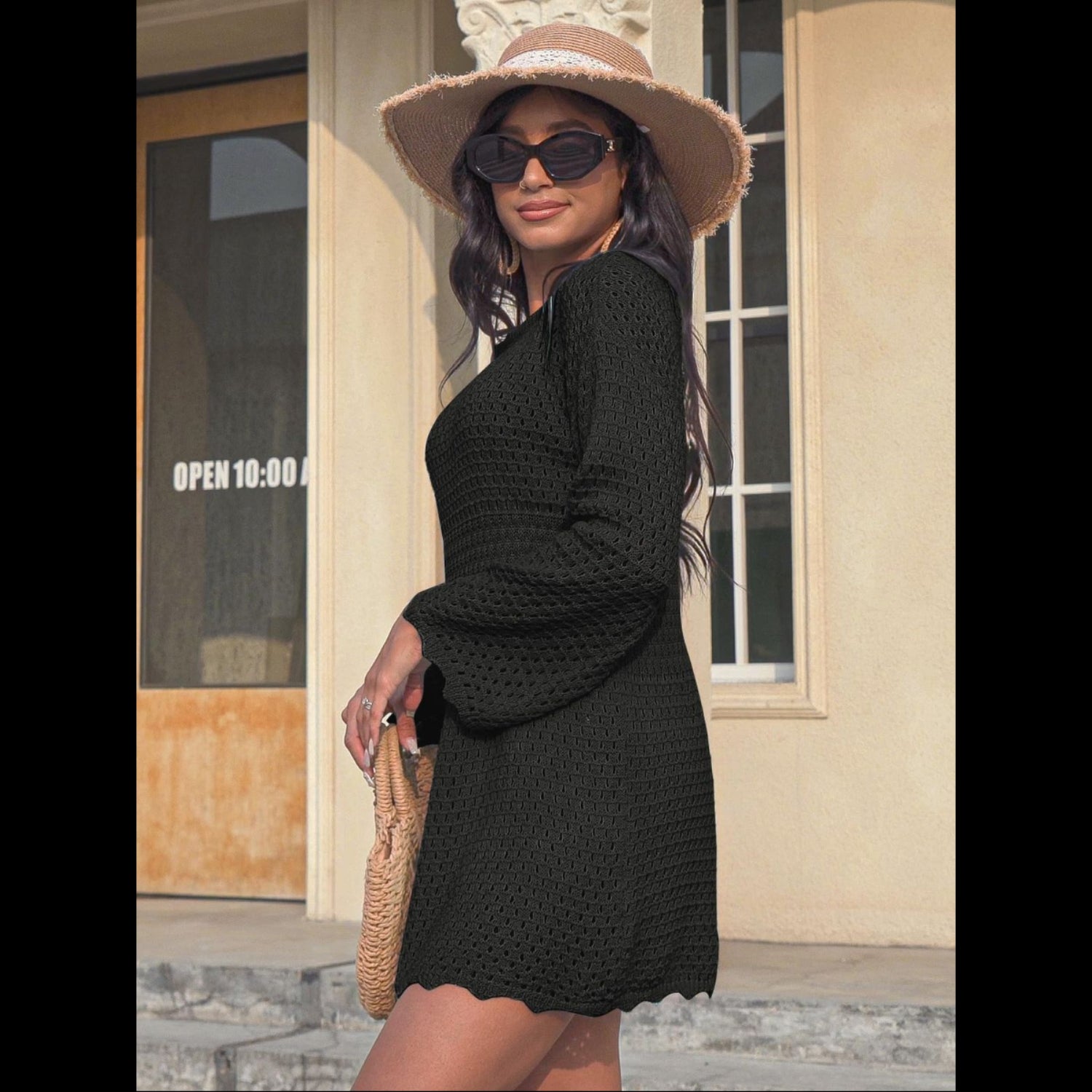 C17 - AiMgFUN Womens Swim Crochet Cover up Long Sleeve Bathing Suit Beach Dress Summer Swimwear Coverups