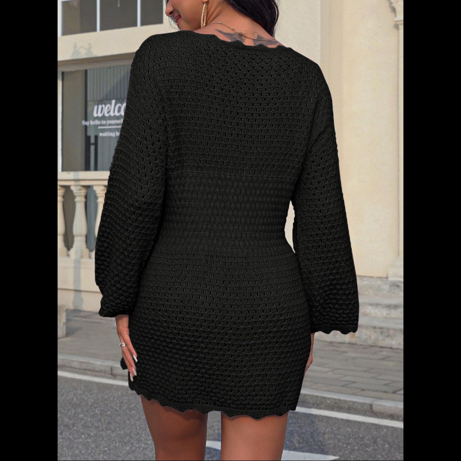 C17 - AiMgFUN Womens Swim Crochet Cover up Long Sleeve Bathing Suit Beach Dress Summer Swimwear Coverups