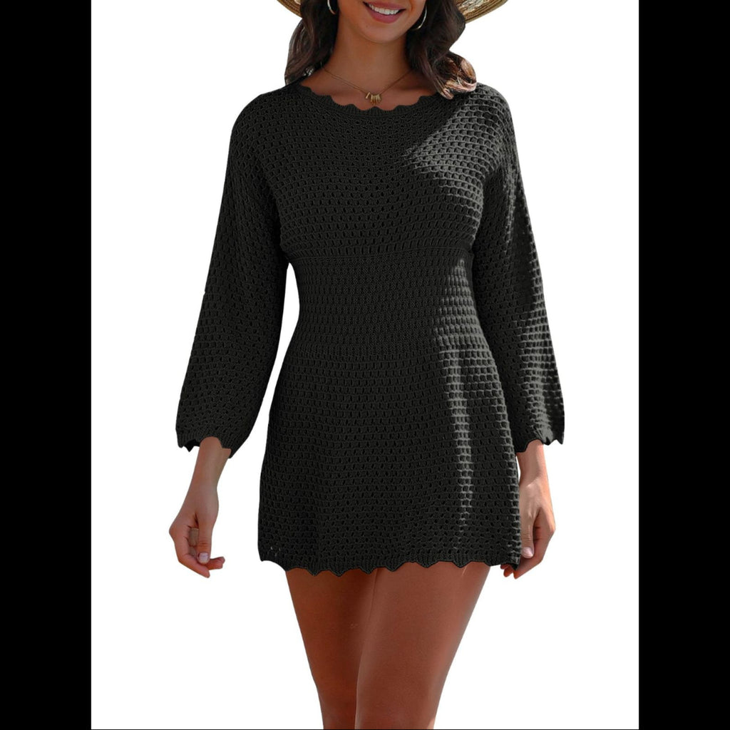 C17 - AiMgFUN Womens Swim Crochet Cover up Long Sleeve Bathing Suit Beach Dress Summer Swimwear Coverups