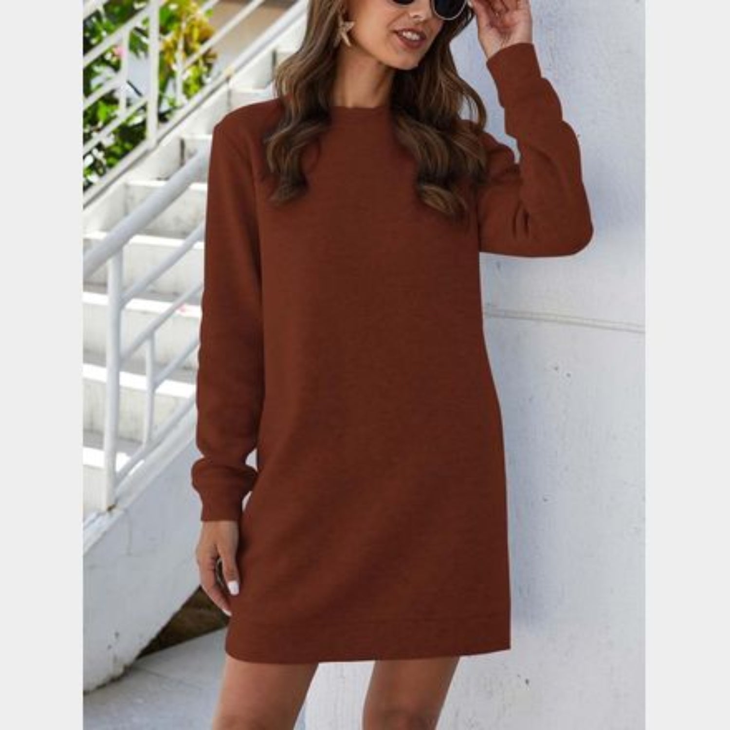 C35 - Vemubapis Women Crewneck Sweatshirt Dress Long Sleeve Casual Mini Dresses Pullover Pockets