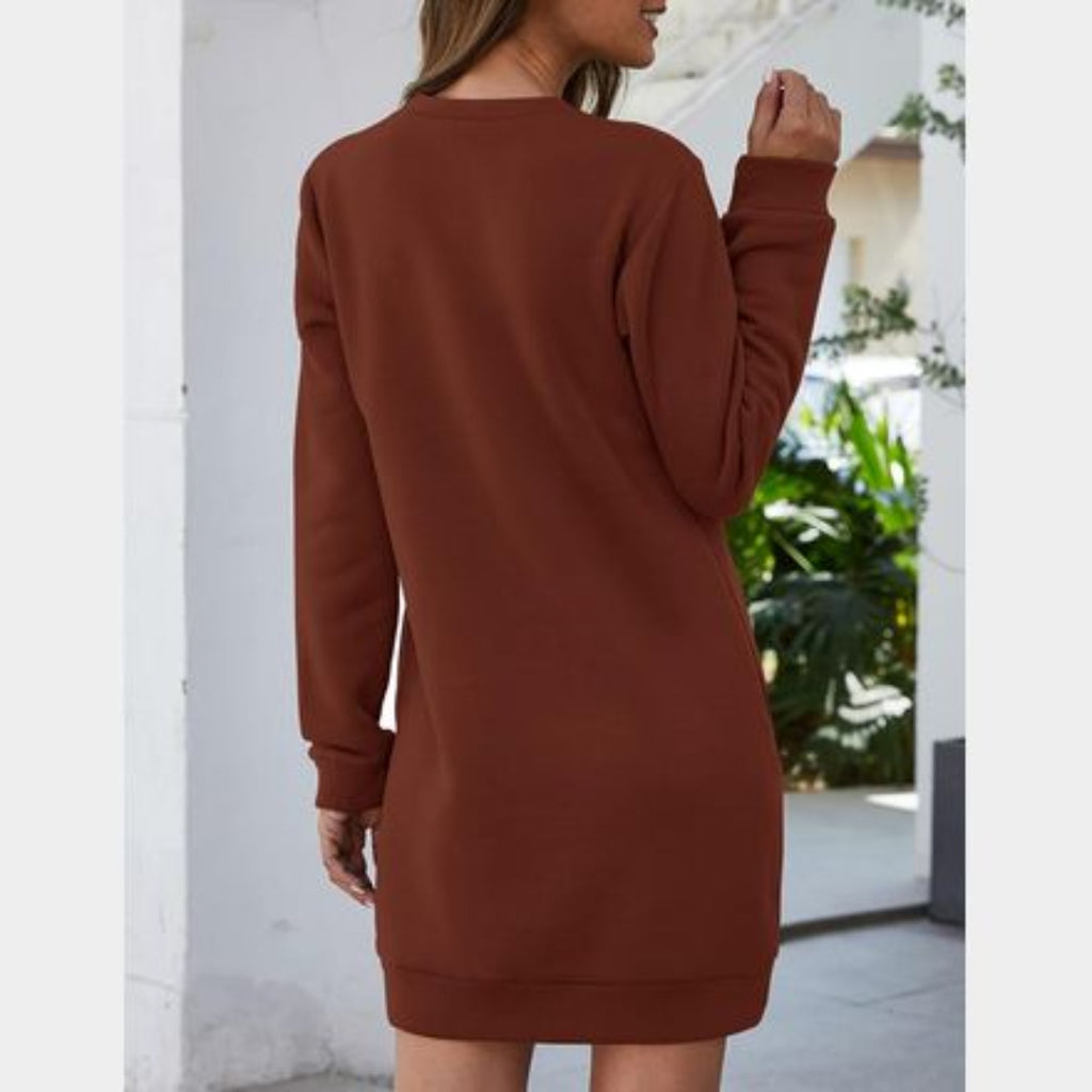 C35 - Vemubapis Women Crewneck Sweatshirt Dress Long Sleeve Casual Mini Dresses Pullover Pockets
