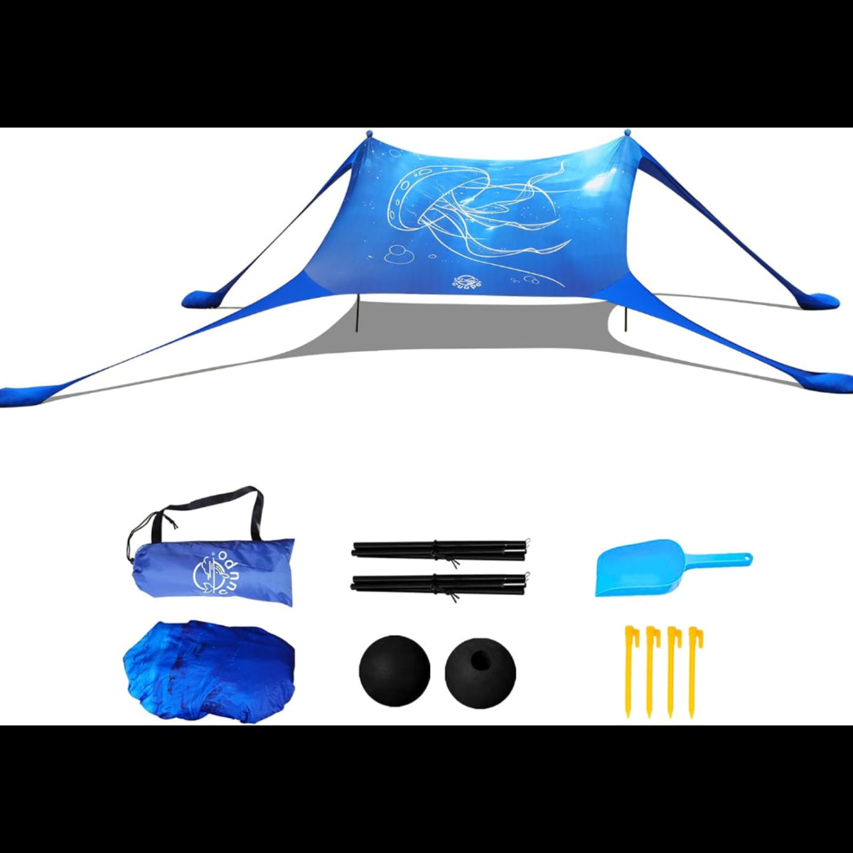 H8 - 3D Printing Beach Canopy Tent Sun Shade with UPF 50+ UV Protection, 7x6 FT Tent Sun Shelter Pop Up 2 Poles Outdoor Shelter for Beach, Camping, Fishing, Backyard and Picnics
