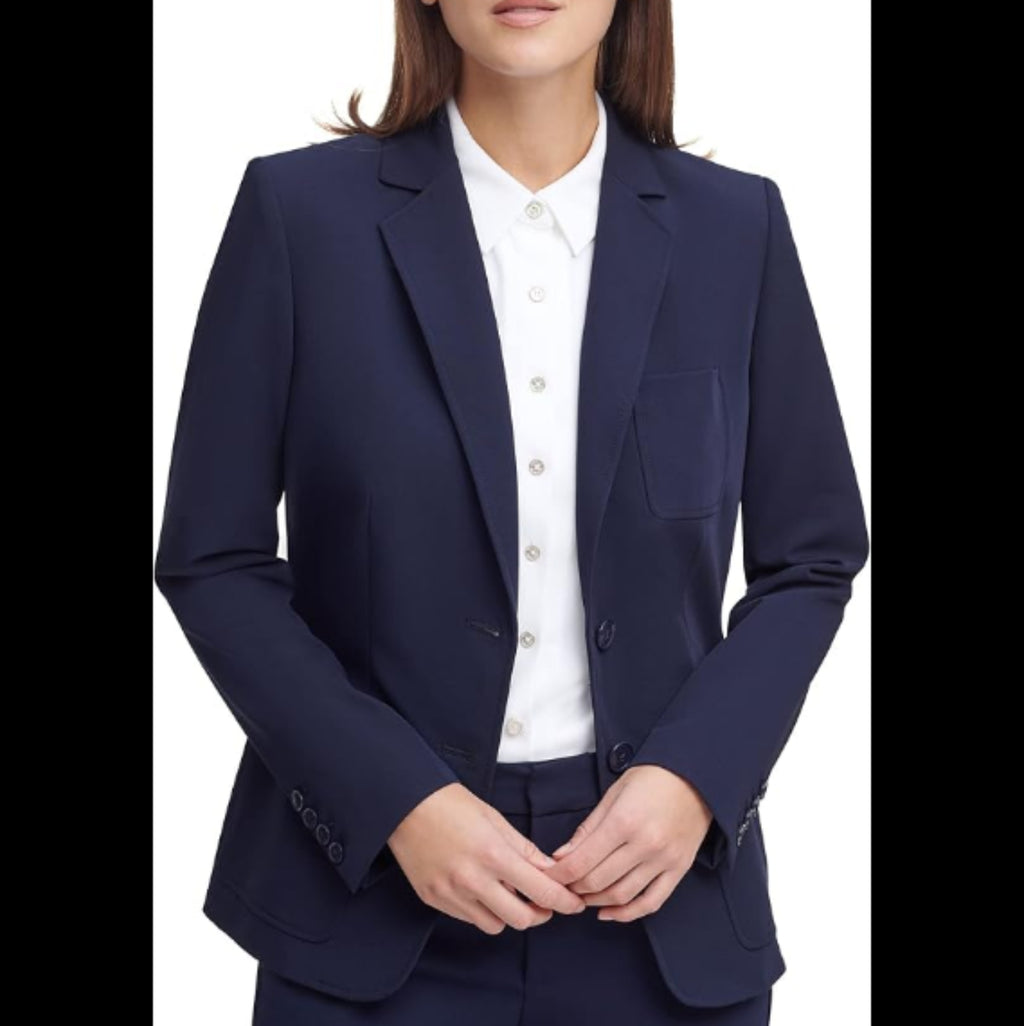 C16 - TOMMY HILFIGER WOMEN'S NOTCHED-COLLAR DOUBLE-BUTTON BLAZER - BLUE - 4