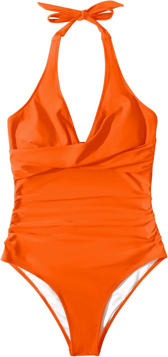C47 - SUUKSESS Women Sexy Tummy Control One Piece Swimsuits Halter Push Up Bathing Suits