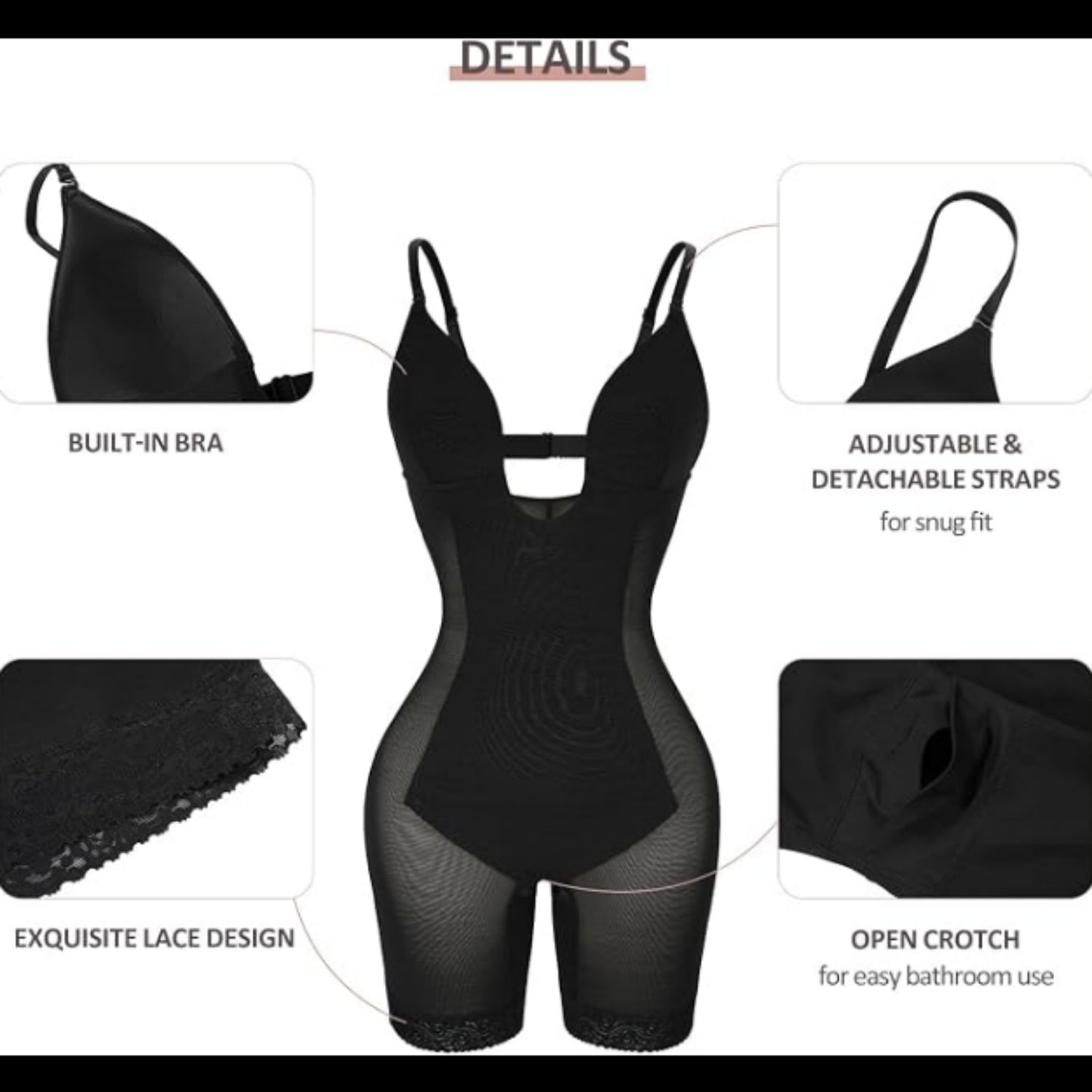 C4 - FeelinGirl Shapewear for Women Tummy Control Seamless Faja Mesh Built-in Bra Body Shaper with U Plunge 3XL
