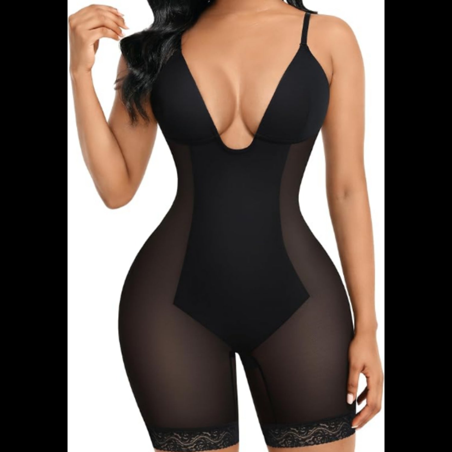 C4 - FeelinGirl Shapewear for Women Tummy Control Seamless Faja Mesh Built-in Bra Body Shaper with U Plunge 3XL