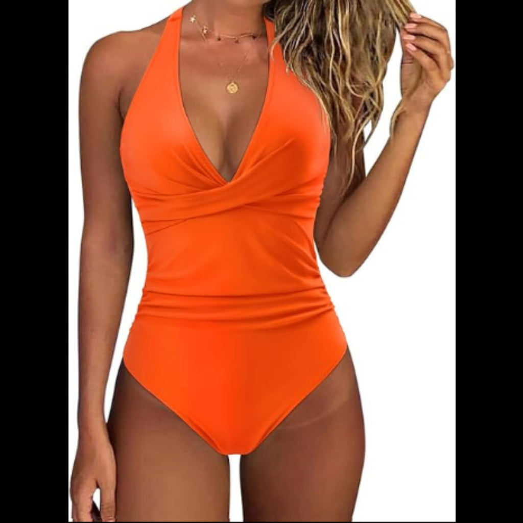 C47 - SUUKSESS Women Sexy Tummy Control One Piece Swimsuits Halter Push Up Bathing Suits