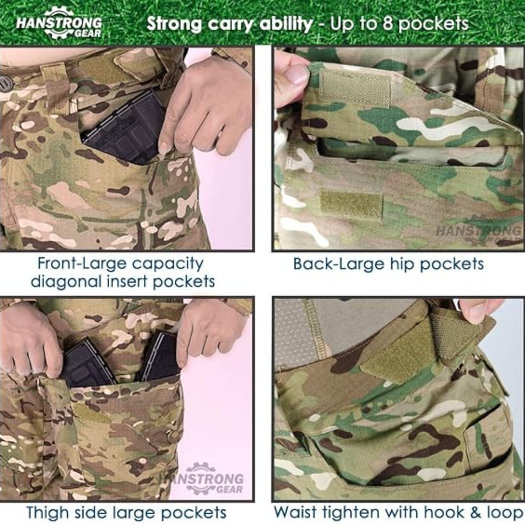 C14 - Airsoft, Fishing, Hunting with Knee Pads Tactical Pants Men Combat Trousers Multiple Pocket Hook-and-Loop Adjuster