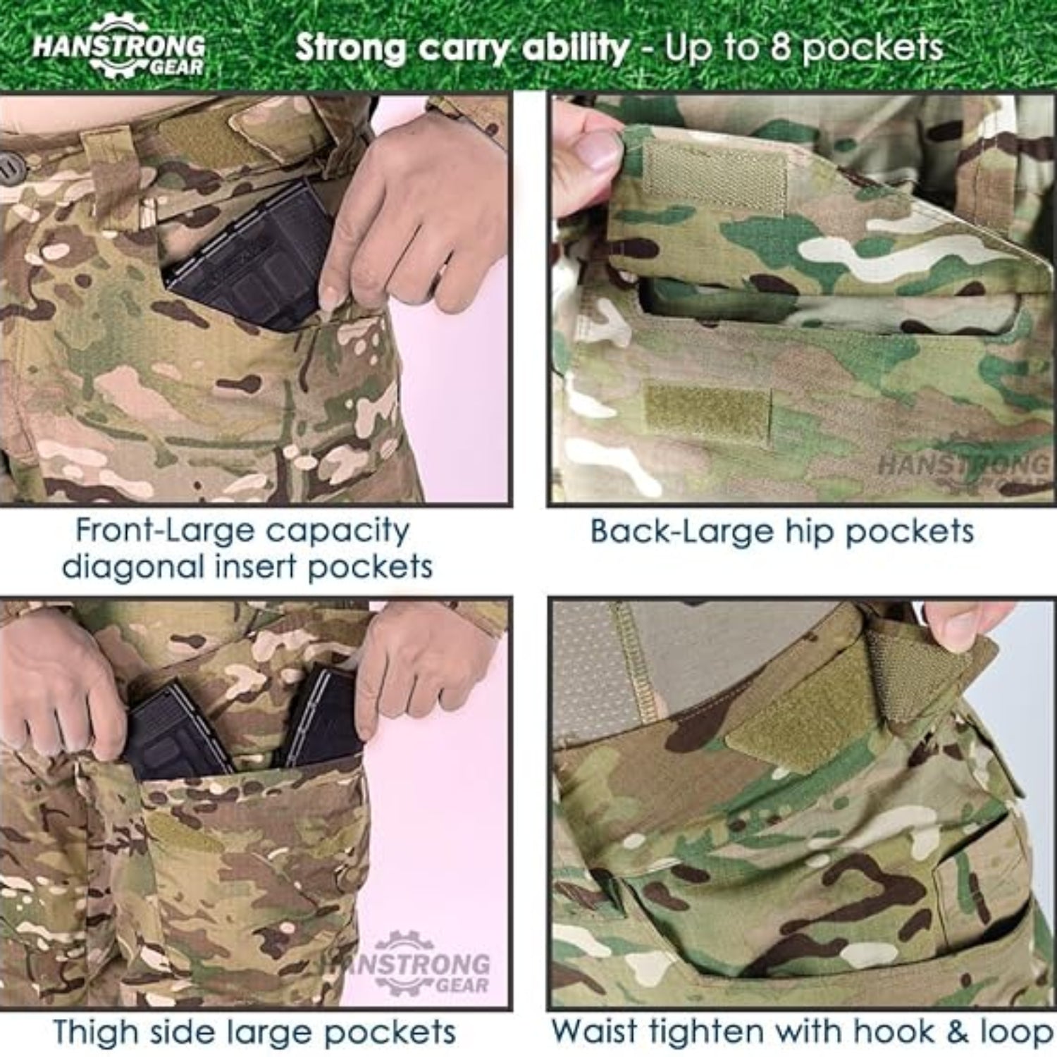 C14 - Airsoft, Fishing, Hunting with Knee Pads Tactical Pants Men Combat Trousers Multiple Pocket Hook-and-Loop Adjuster