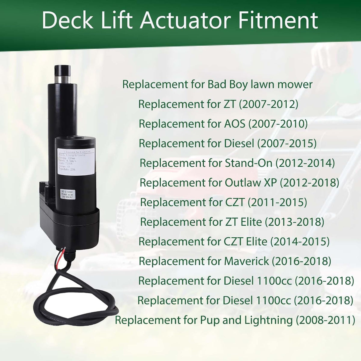 H10 - Autoparts Deck Lift Actuator 035-7033-00 Replacement for Bad Boy Lawn Mower ZT Elite CZT Maverick 12V Outlaw Pup Lighning Replace AOS 635-7033-00