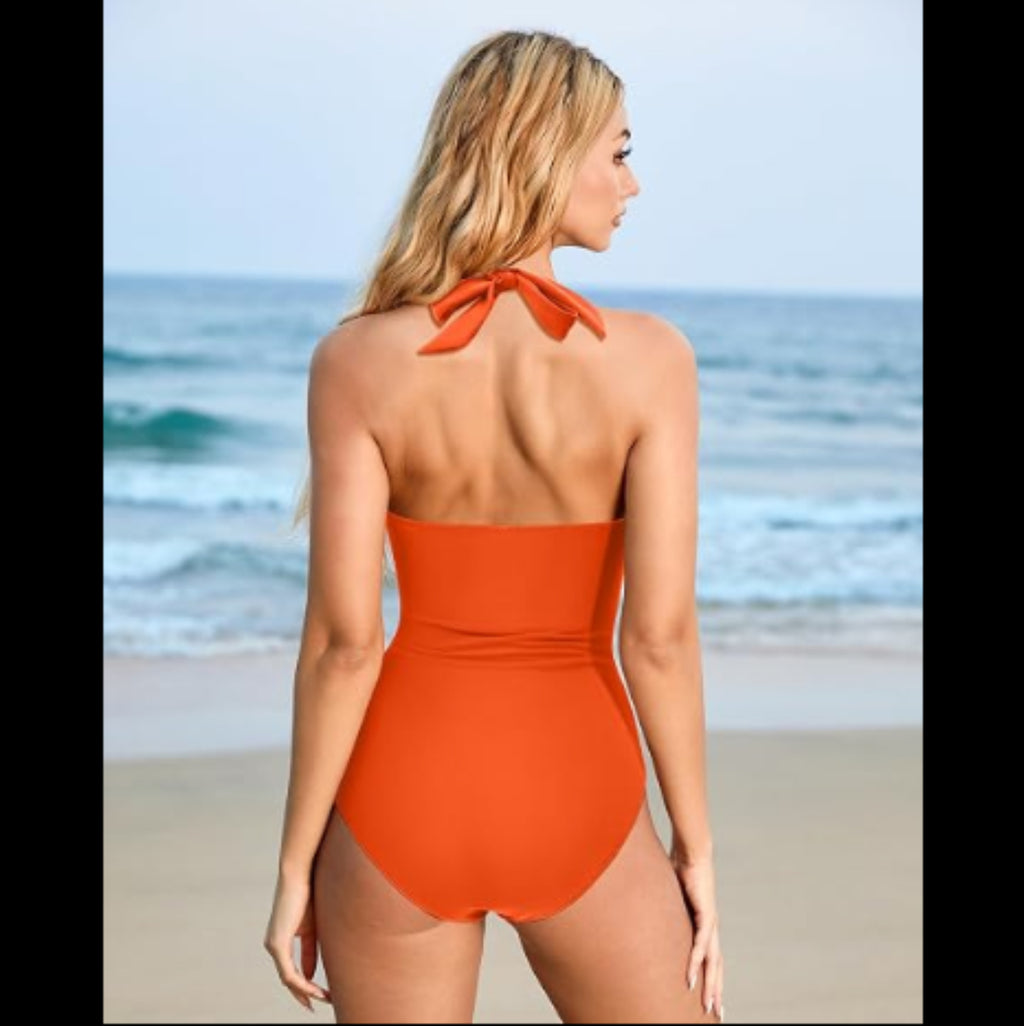 C47 - SUUKSESS Women Sexy Tummy Control One Piece Swimsuits Halter Push Up Bathing Suits