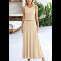 C26 - PRETTYGARDEN Women's 2 Piece Maxi Skirt Sets Casual Summer Knit Cropped Tank Top High Waisted Long Skirts Outfit
