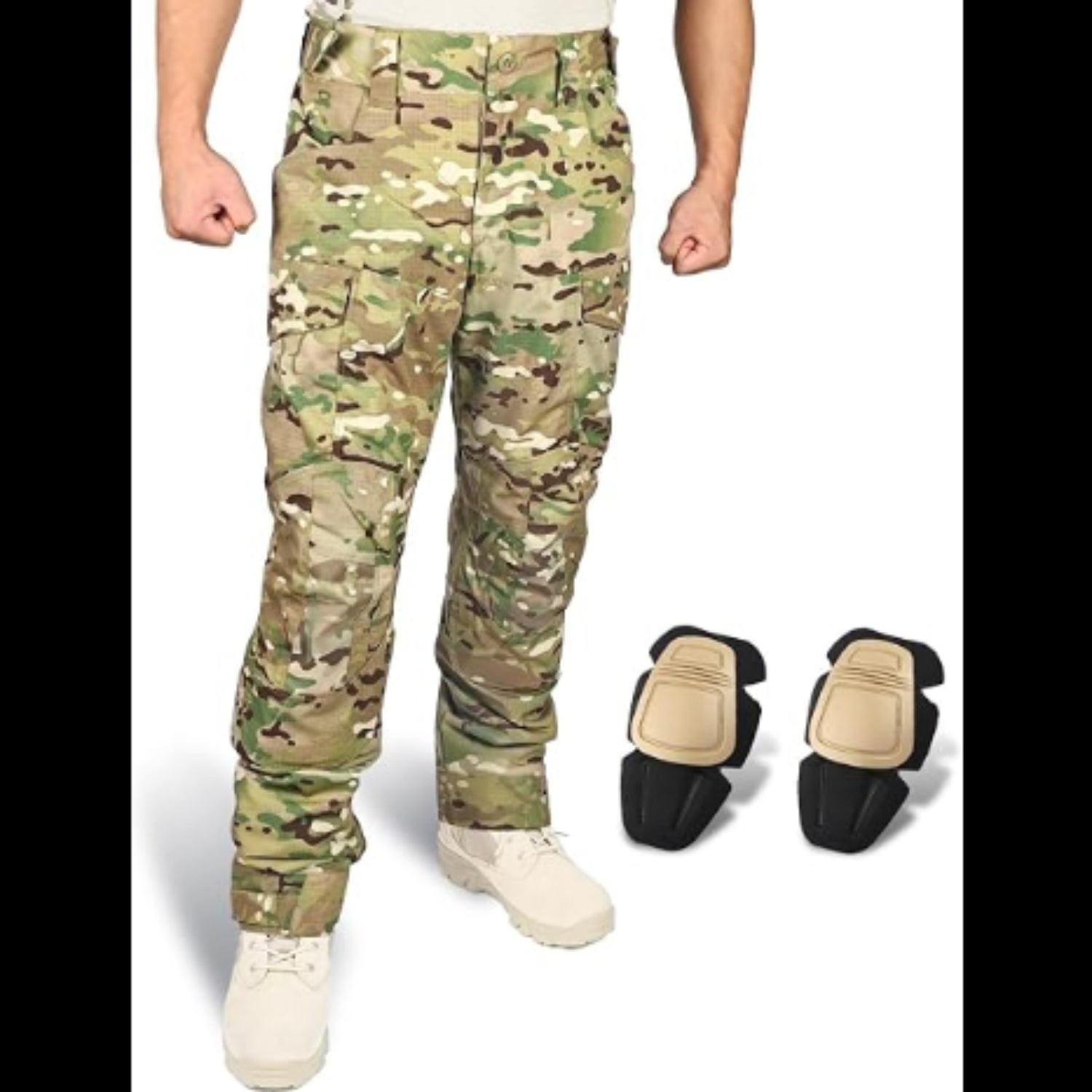 C14 - Airsoft, Fishing, Hunting with Knee Pads Tactical Pants Men Combat Trousers Multiple Pocket Hook-and-Loop Adjuster