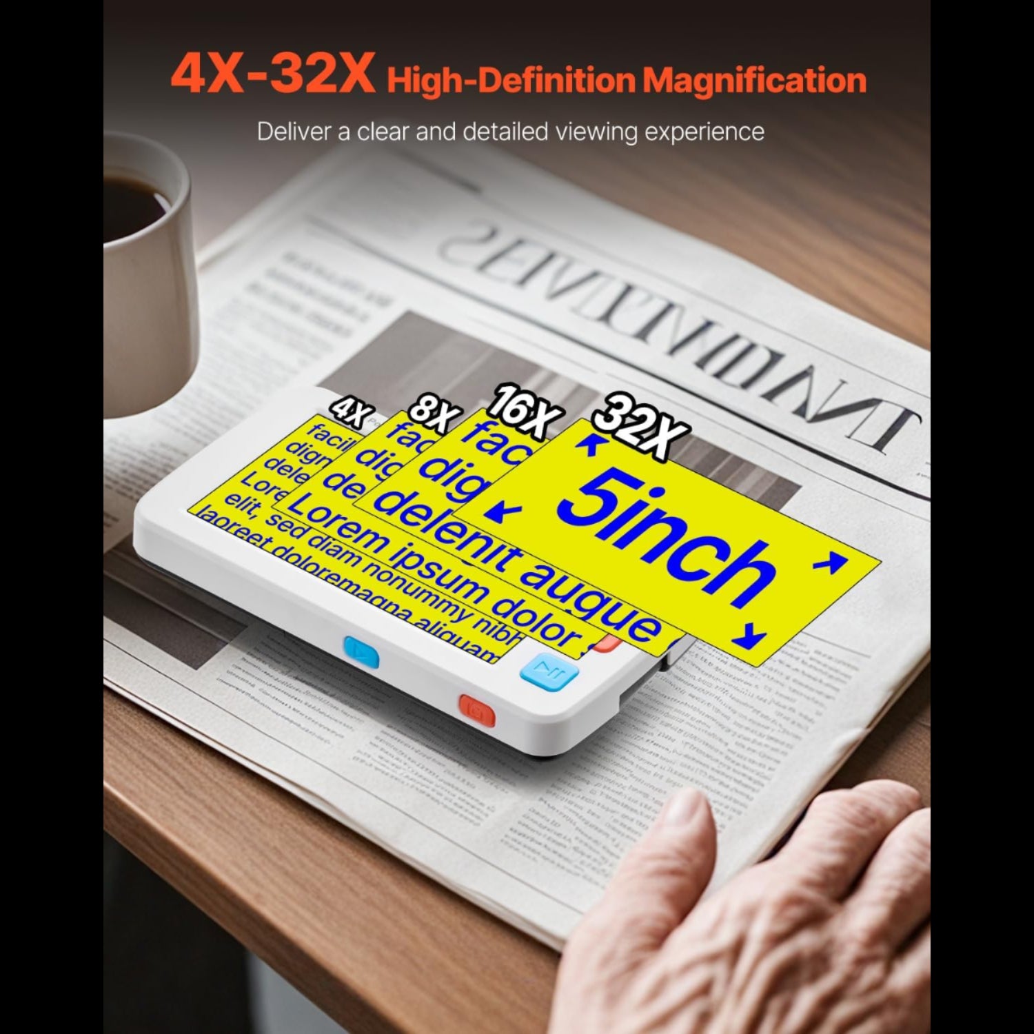 H4 - VEVOR Portable Digital Magnifier, 5-inch HD Electronic Video Magnifier for Low Version, 4X - 32X Zoom