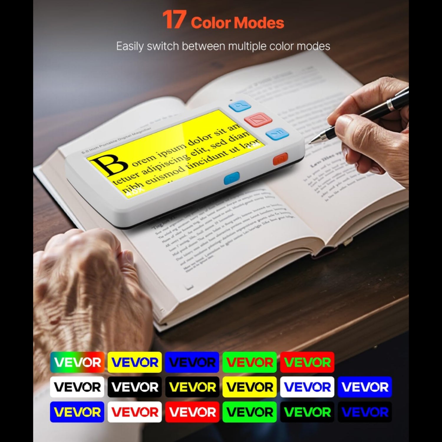 H4 - VEVOR Portable Digital Magnifier, 5-inch HD Electronic Video Magnifier for Low Version, 4X - 32X Zoom
