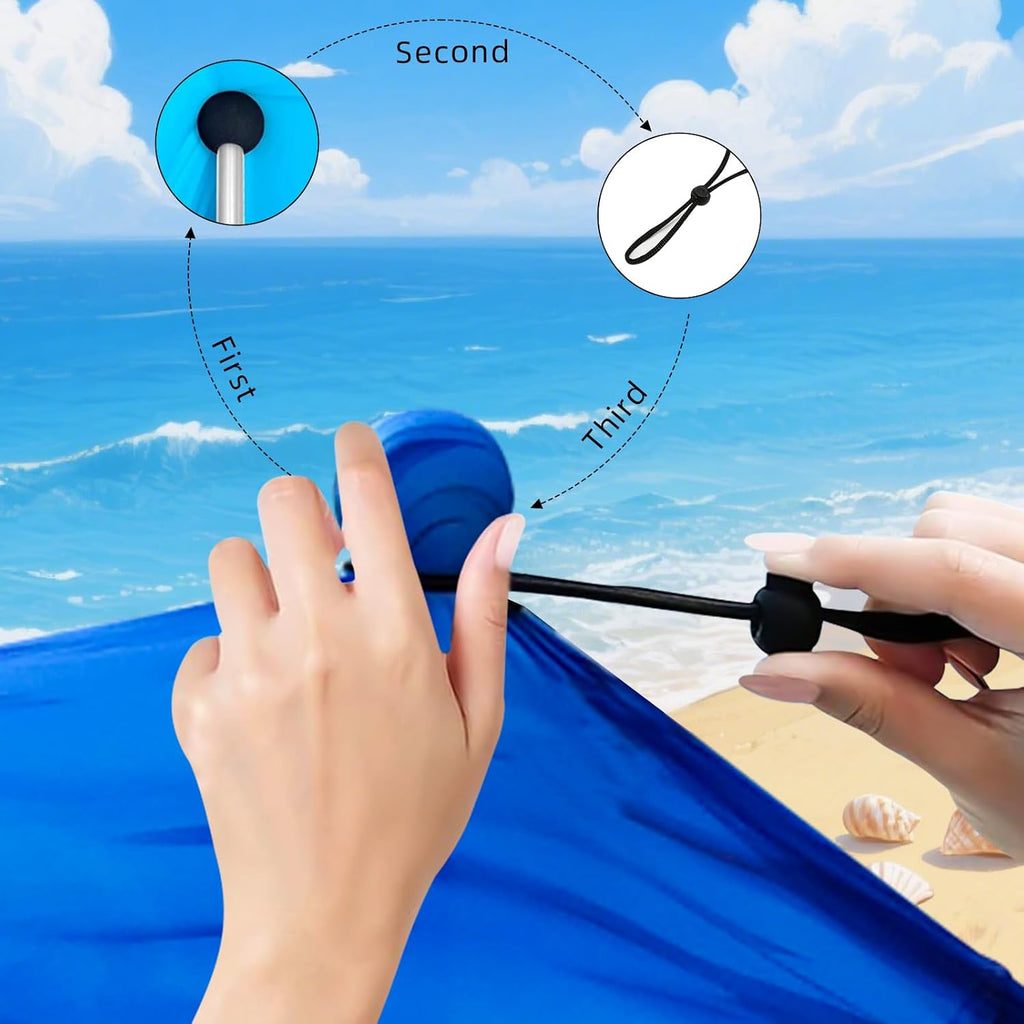 H8 - 3D Printing Beach Canopy Tent Sun Shade with UPF 50+ UV Protection, 7x6 FT Tent Sun Shelter Pop Up 2 Poles Outdoor Shelter for Beach, Camping, Fishing, Backyard and Picnics