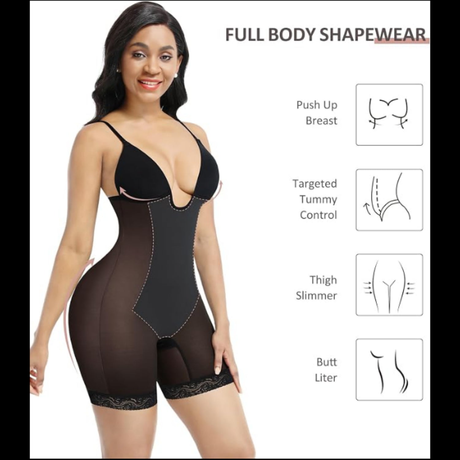 C4 - FeelinGirl Shapewear for Women Tummy Control Seamless Faja Mesh Built-in Bra Body Shaper with U Plunge 3XL
