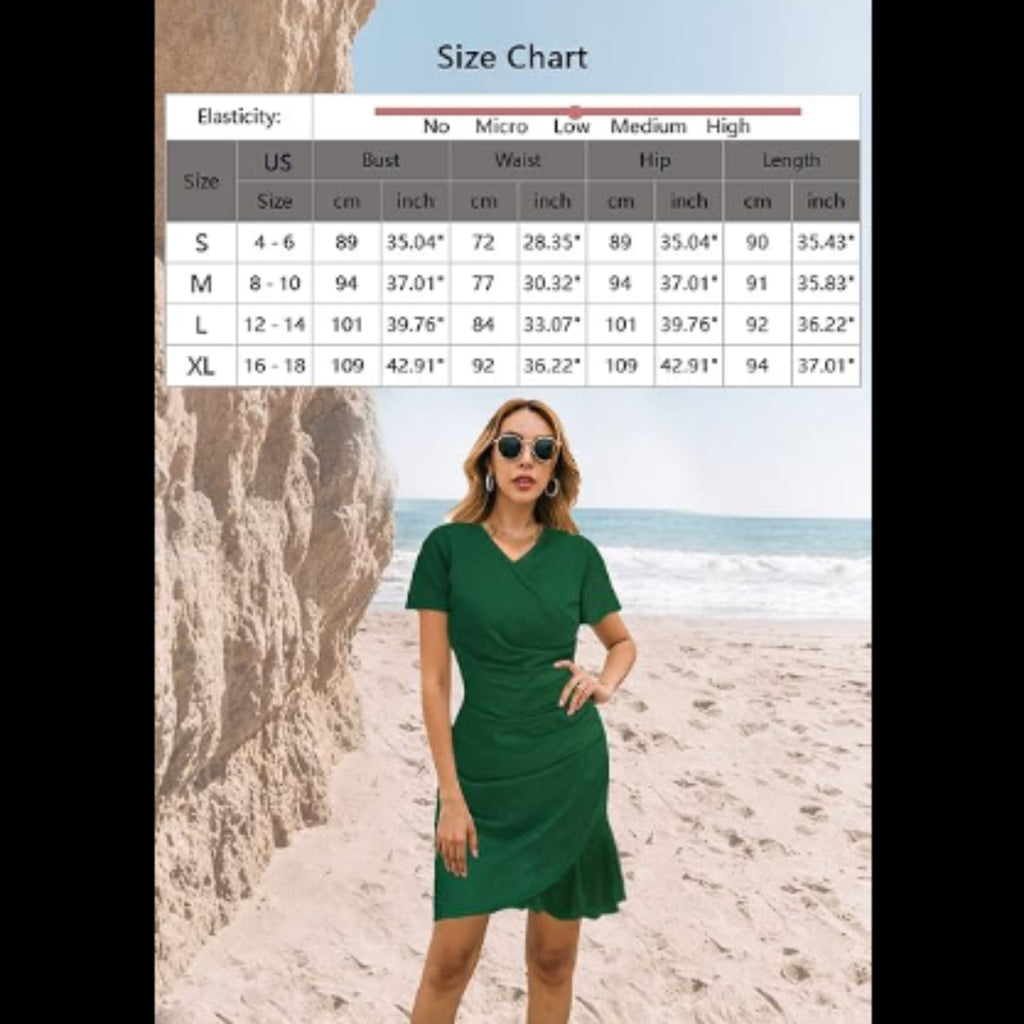 C23 - Jaysreate Women's Casual Summer Dress Ruffle T Shirt Ruched V Neck Tunic Short Sleeve Sun Dress for Women Beach Wear