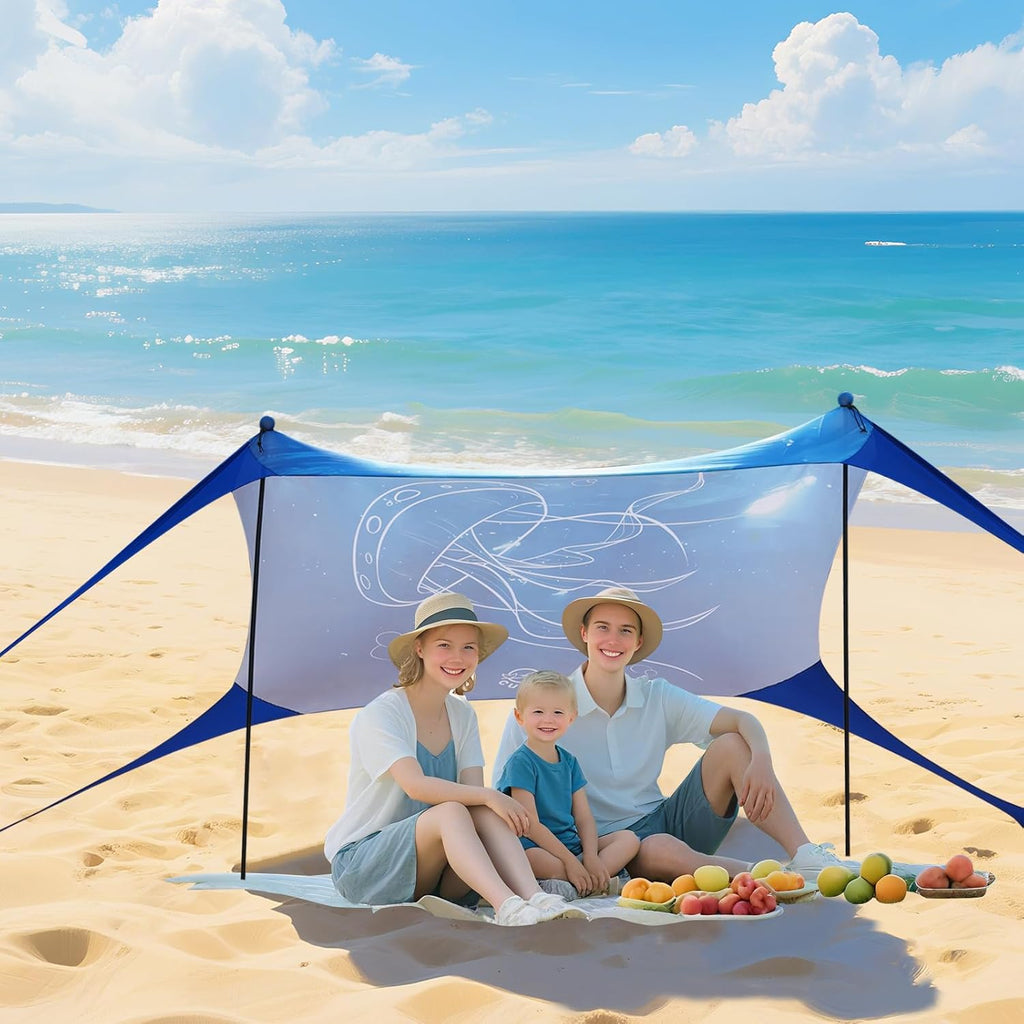 H8 - 3D Printing Beach Canopy Tent Sun Shade with UPF 50+ UV Protection, 7x6 FT Tent Sun Shelter Pop Up 2 Poles Outdoor Shelter for Beach, Camping, Fishing, Backyard and Picnics