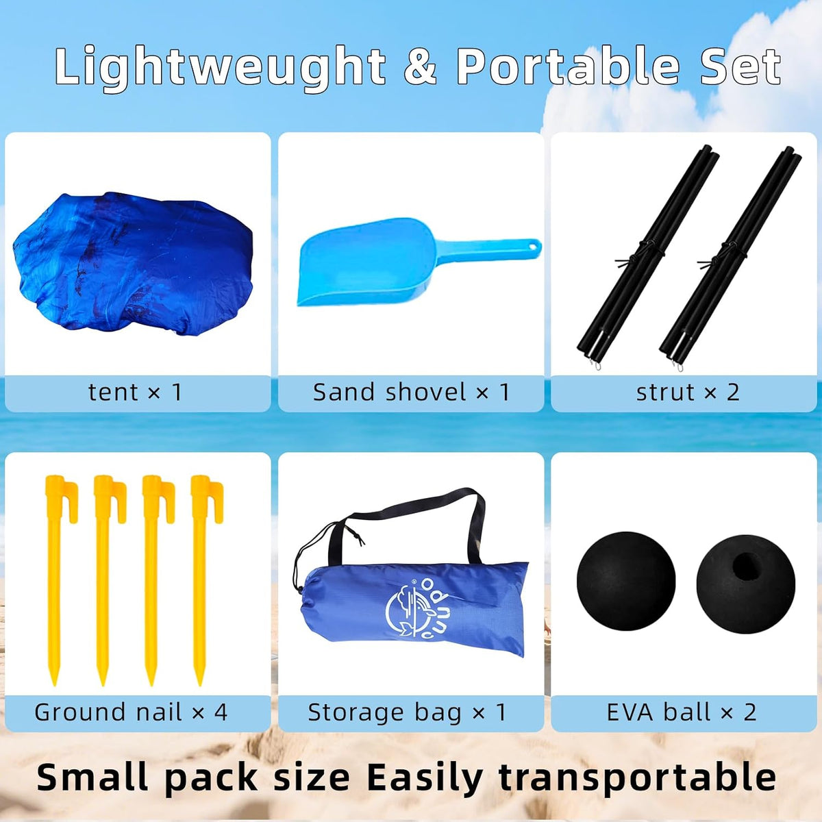 H8 - 3D Printing Beach Canopy Tent Sun Shade with UPF 50+ UV Protection, 7x6 FT Tent Sun Shelter Pop Up 2 Poles Outdoor Shelter for Beach, Camping, Fishing, Backyard and Picnics