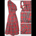 C10 - FANCYINN Womens Buffalo Plaid Shift Tunic Dress Long Sleeve Ruffle Hem Vneck Casual Swing Babydoll Mini Dress with Pockets