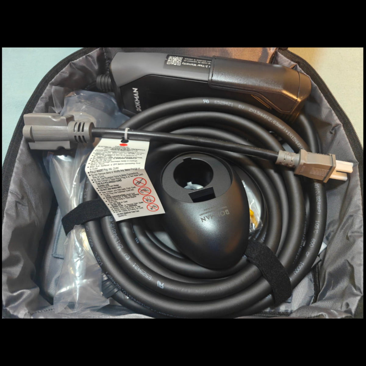 A109 - Bokman Portable Level 1&2 EV Charger, 16A 20ft, NEMA 6-20P/5-15 Adapter