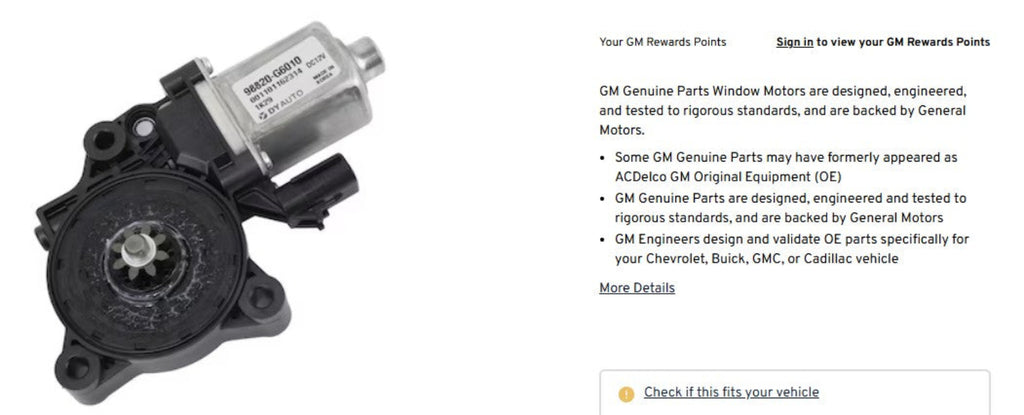 A122 - GM Genuine Parts Front Driver Side Window Regulator (Programming Required)