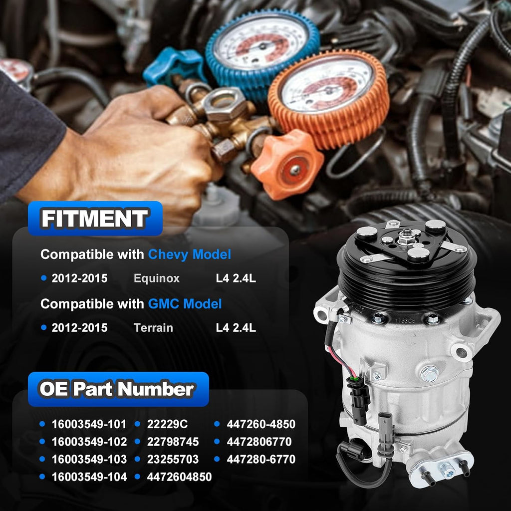 A38 - AC Compressor with Clutch Compatible with 2012-2015 Chevy Equinox 2.4L, 2012-2015 GMC Terrain 2.4L