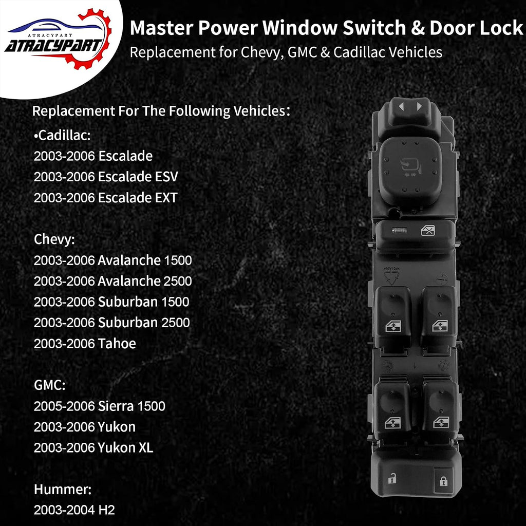 A45 - 15883319 Master Power Window Switch with Folding Mirror & Door Lock, Front Driver Side