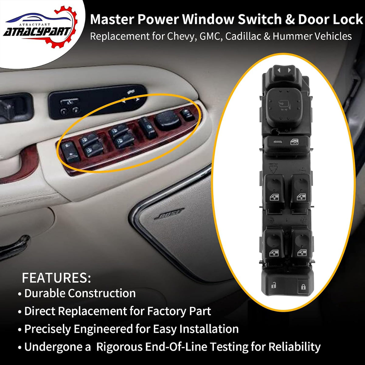 A45 - 15883319 Master Power Window Switch with Folding Mirror & Door Lock, Front Driver Side