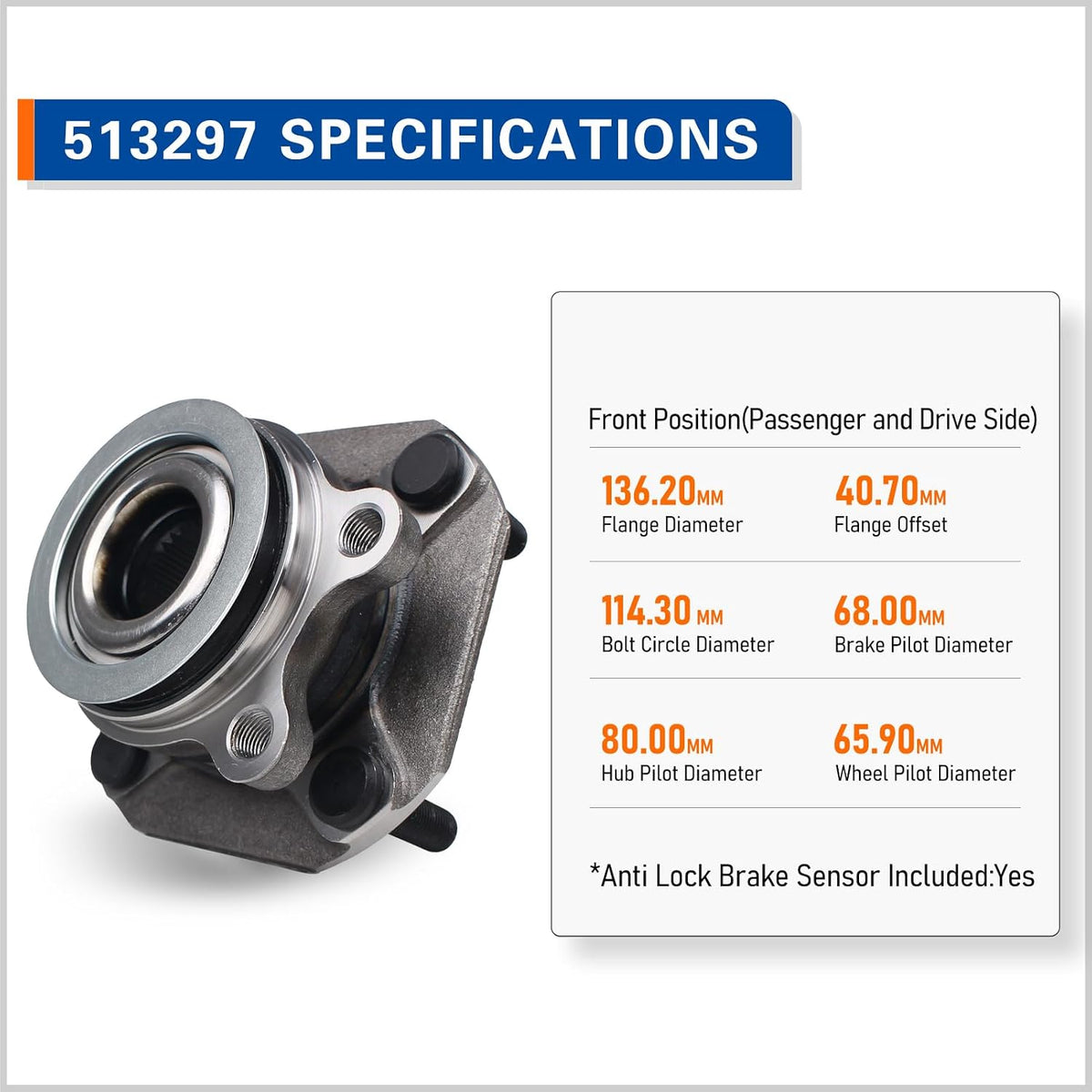 A56 - PAROD 513297 Set of 2 Front Wheel Hub & Bearing Assembly Fit for Nissan Sentra 07-12 ABS Models