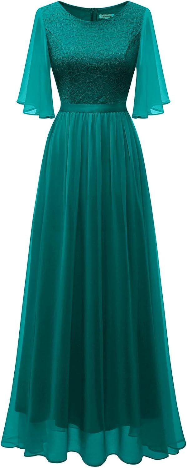 C2 - BBONLINEDRESS WOMENS LACE BRIDESMAID FORMAL EVENING GOWNS PROM CHIFFON WEDDING GUEST DRESS - TURQUOISE 2XL