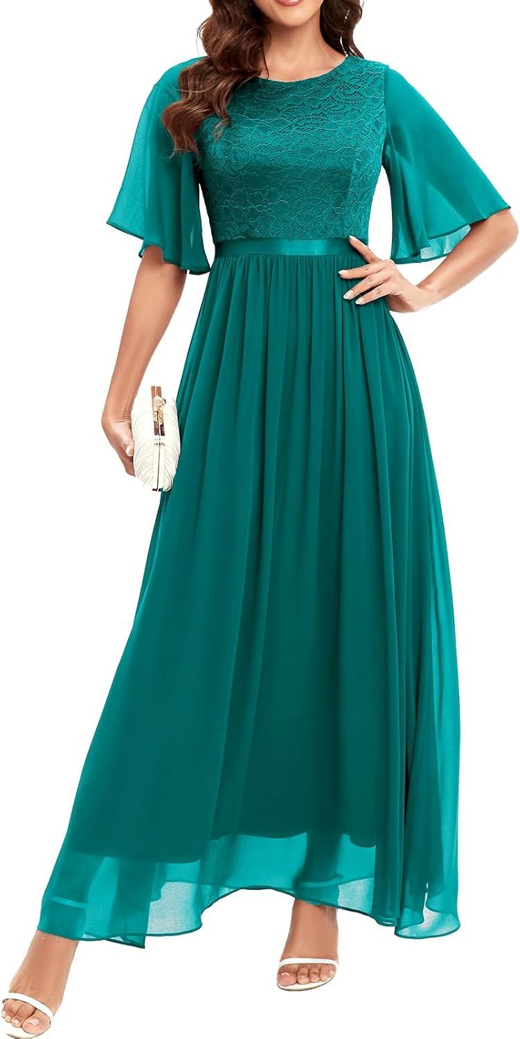 C2 - BBONLINEDRESS WOMENS LACE BRIDESMAID FORMAL EVENING GOWNS PROM CHIFFON WEDDING GUEST DRESS - TURQUOISE 2XL