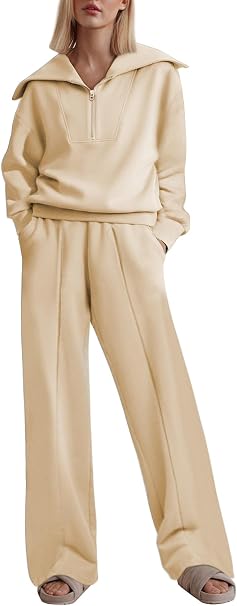 C32 - Aleumdr Two Piece Outfits Half Zip Sweatshirt Sweatsuit Lounge Sets for Women Matching Set Wide Leg Sweatpants Tracksuit