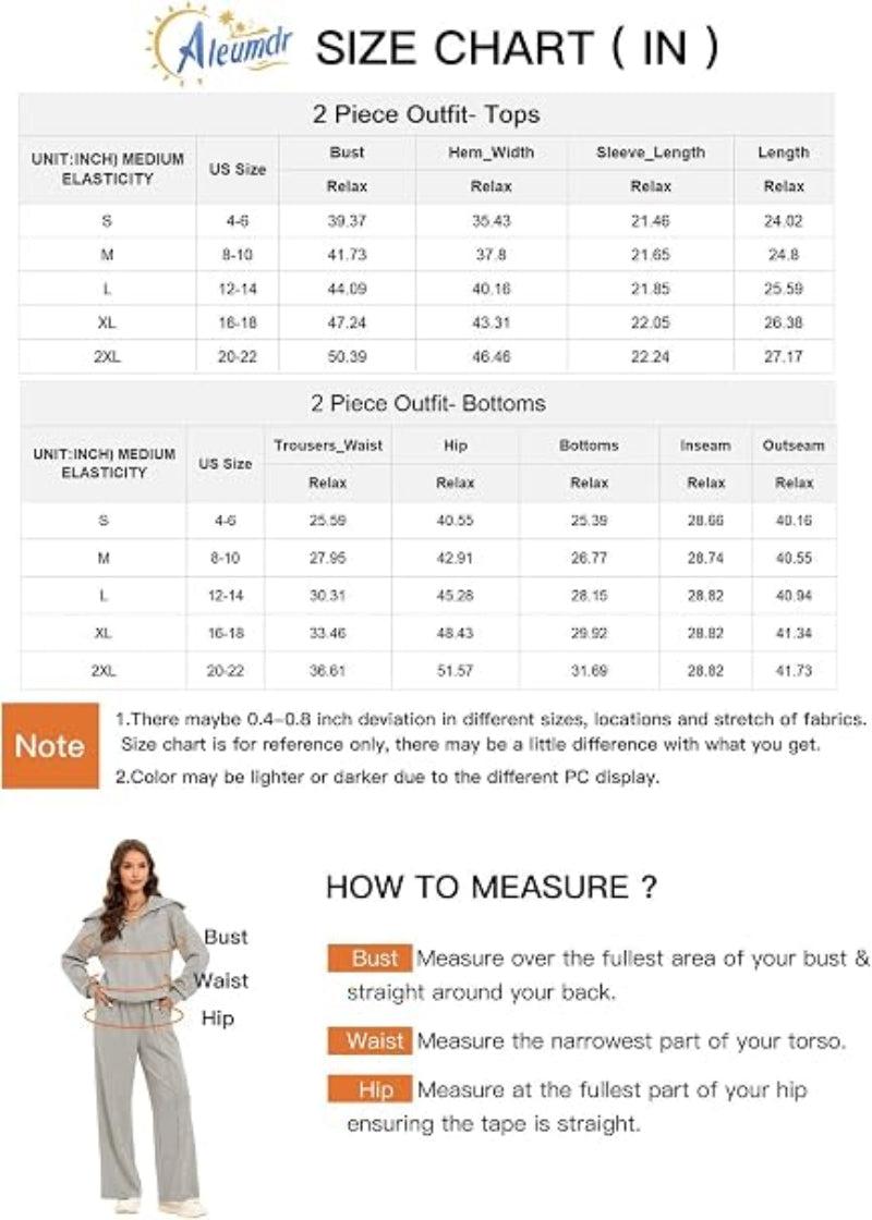 C32 - Aleumdr Two Piece Outfits Half Zip Sweatshirt Sweatsuit Lounge Sets for Women Matching Set Wide Leg Sweatpants Tracksuit