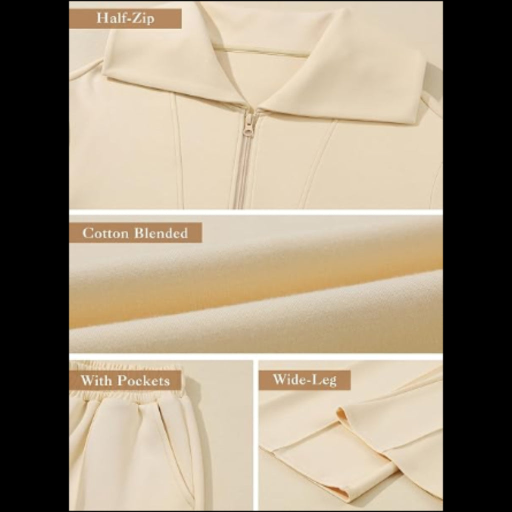 C32 - Aleumdr Two Piece Outfits Half Zip Sweatshirt Sweatsuit Lounge Sets for Women Matching Set Wide Leg Sweatpants Tracksuit