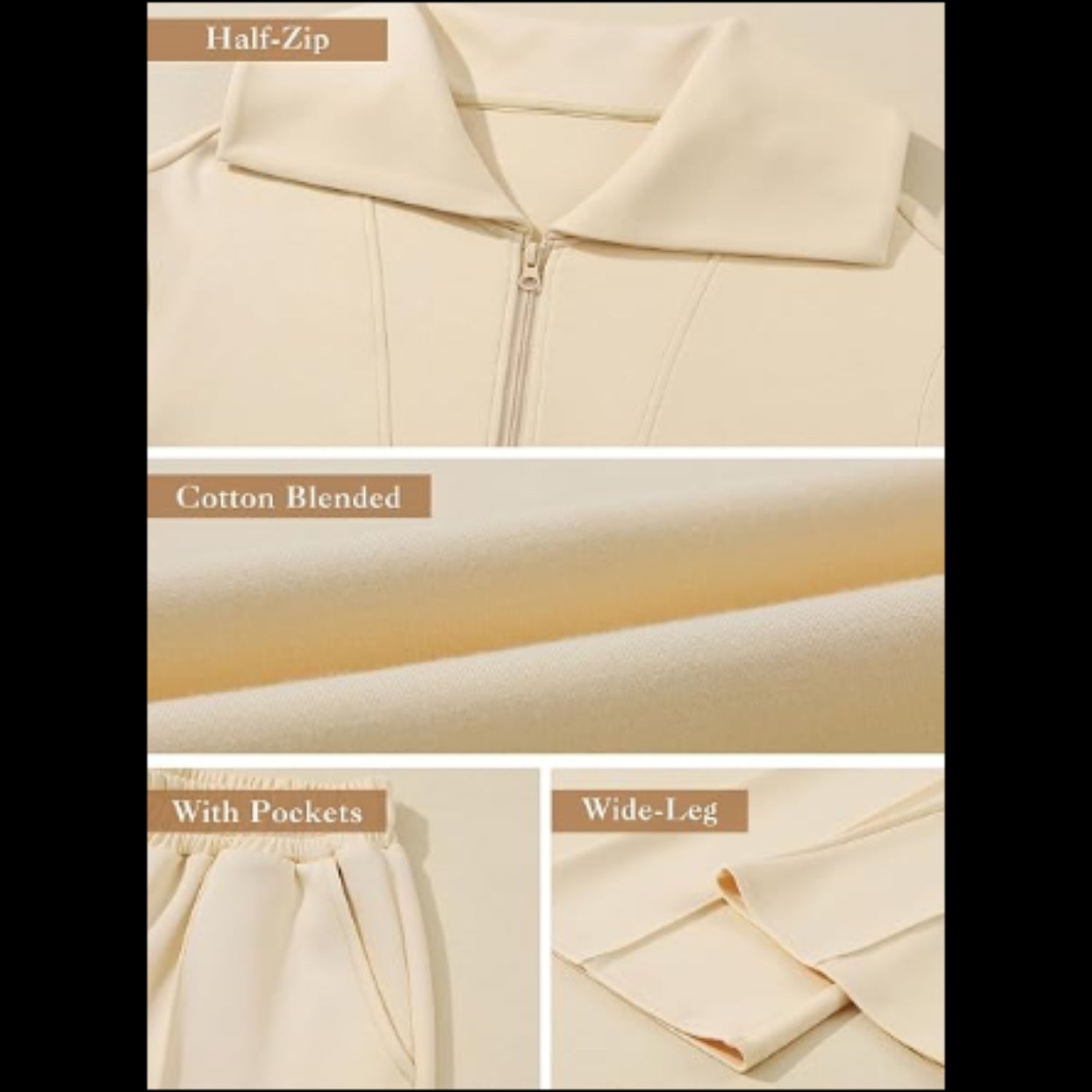 C32 - Aleumdr Two Piece Outfits Half Zip Sweatshirt Sweatsuit Lounge Sets for Women Matching Set Wide Leg Sweatpants Tracksuit