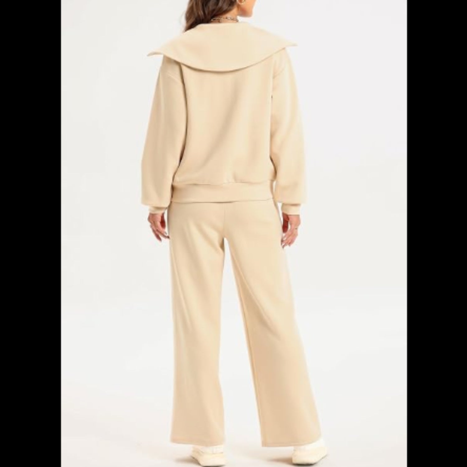 C32 - Aleumdr Two Piece Outfits Half Zip Sweatshirt Sweatsuit Lounge Sets for Women Matching Set Wide Leg Sweatpants Tracksuit