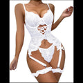 C33 - Floral Lace Underwire Garter Corset Lingerie Set With 1pair Leg Ring