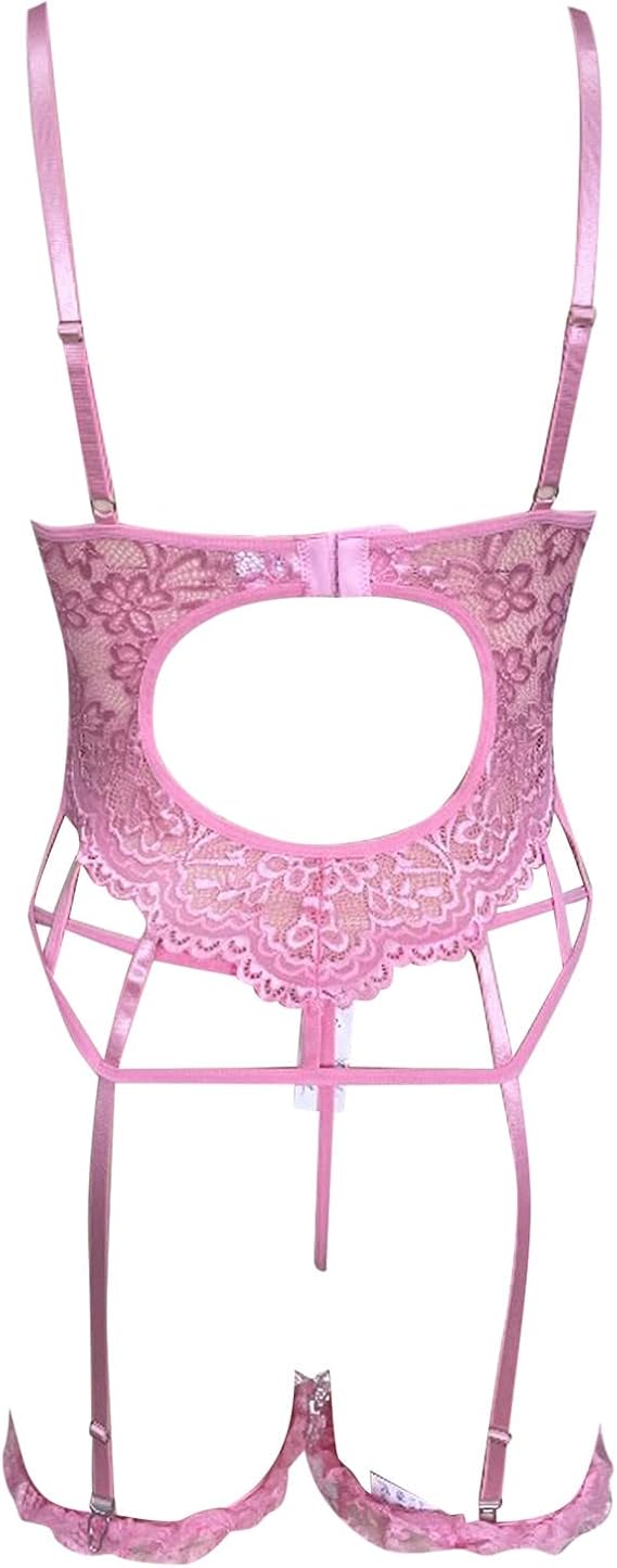 C33 - Floral Lace Underwire Garter Corset Lingerie Set With 1pair Leg Ring