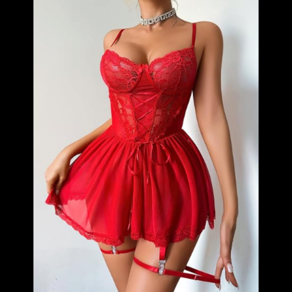 C41 - Avidlove Lingerie for Women Sexy Lace Baby doll Mesh Chemise Boudoir Nighty with Garter Belt