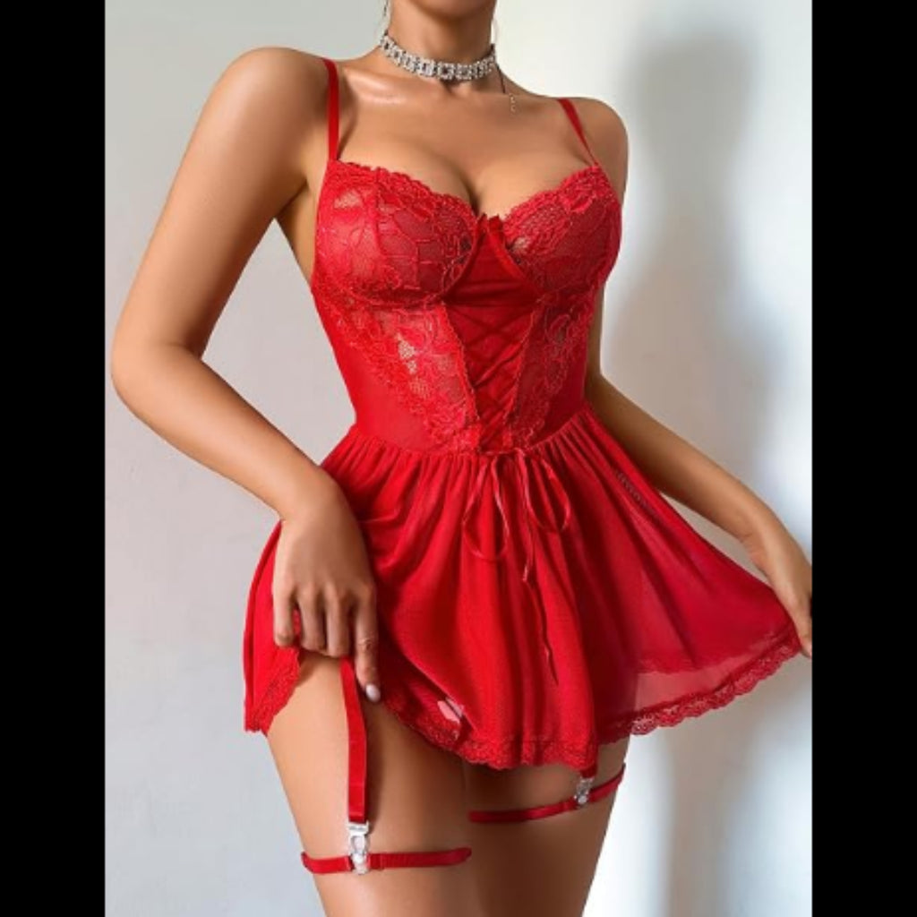 C41 - Avidlove Lingerie for Women Sexy Lace Baby doll Mesh Chemise Boudoir Nighty with Garter Belt