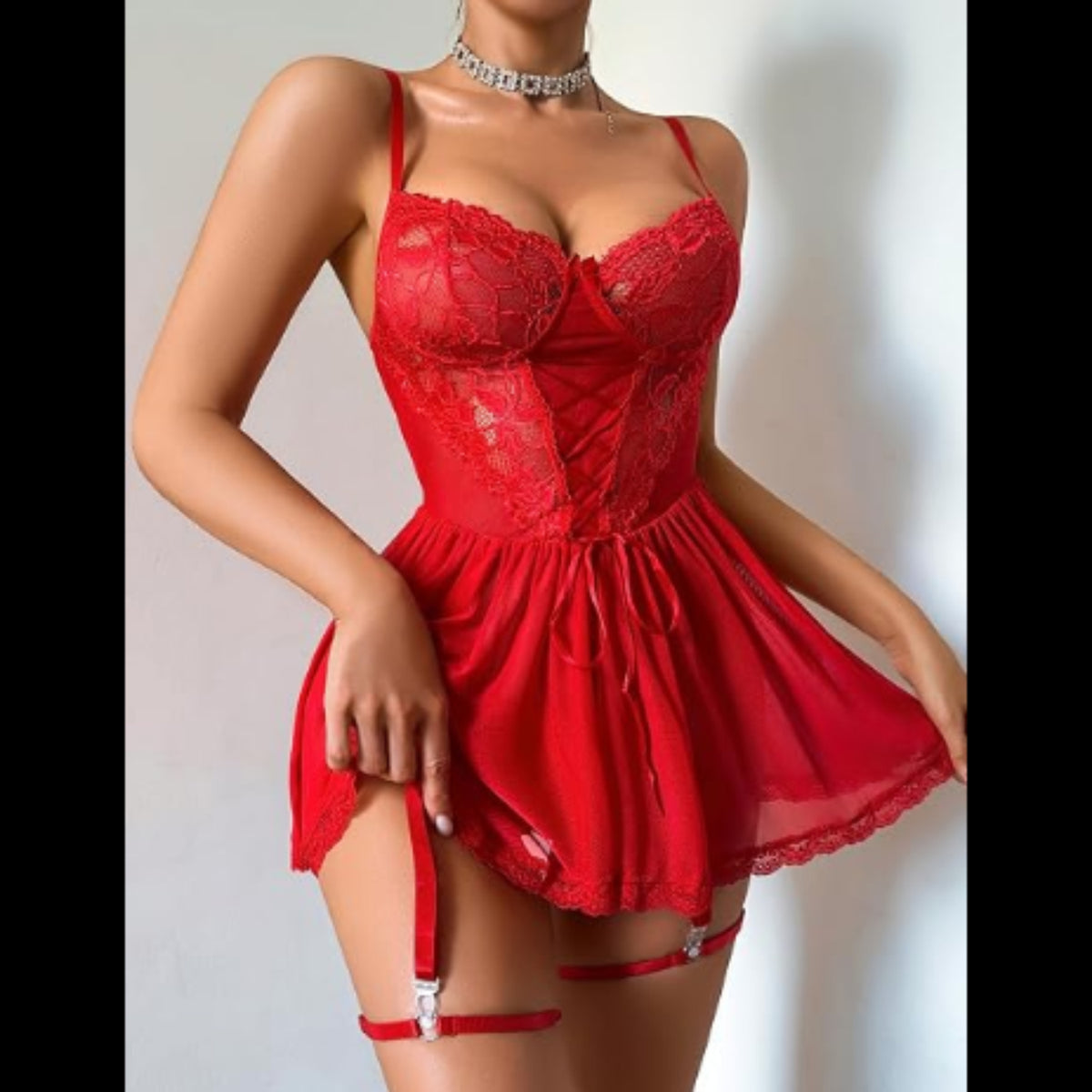 C41 - Avidlove Lingerie for Women Sexy Lace Baby doll Mesh Chemise Boudoir Nighty with Garter Belt