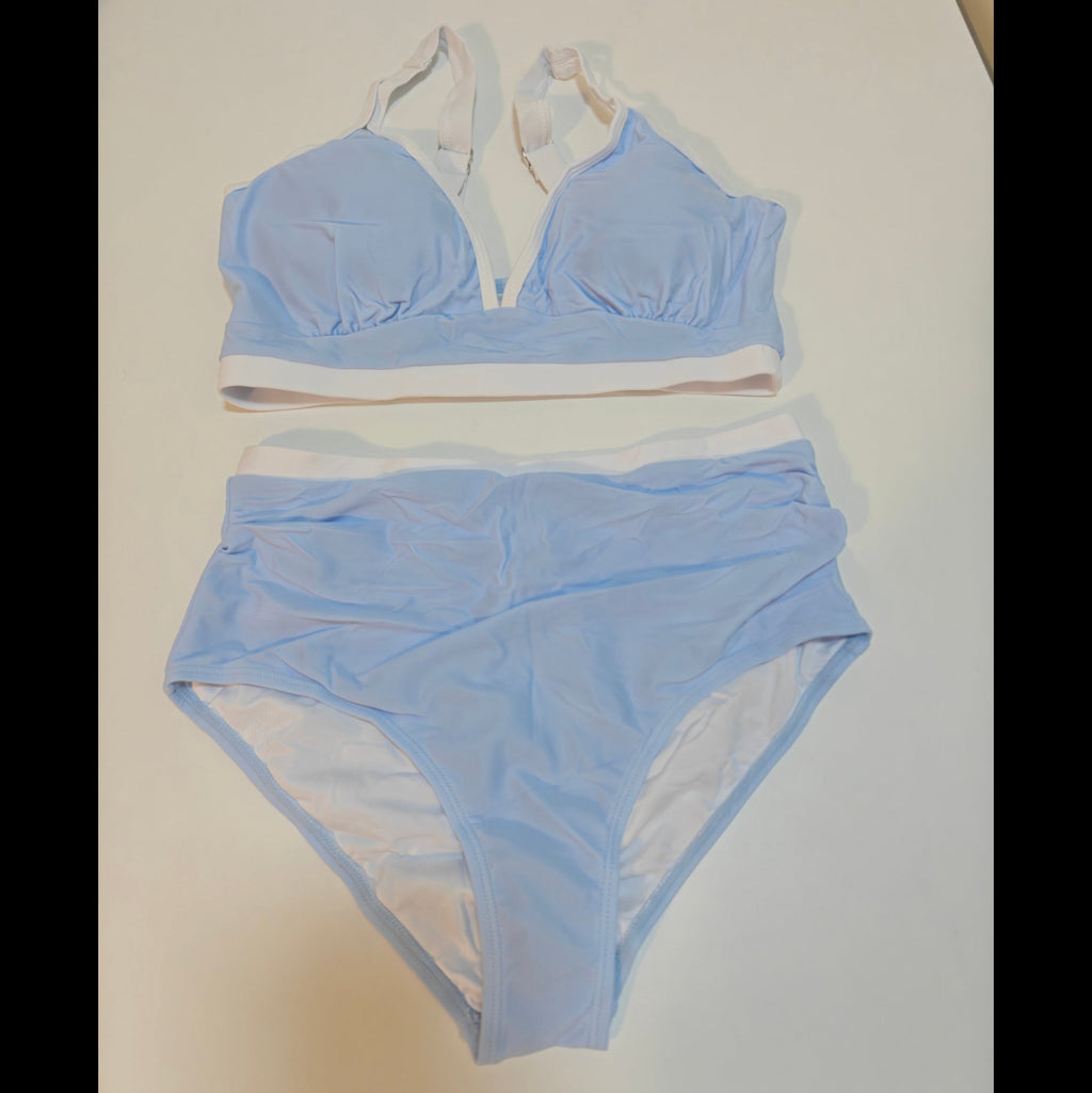 C44 - EDELQUAL WOMEN HIGH WAISTED BIKINI SETS TWO PIECE SWIMSUITS FULL COVERAGE BATHING SWIM SUIT COLOR BLOCK CHEEKY SWIMWEAR